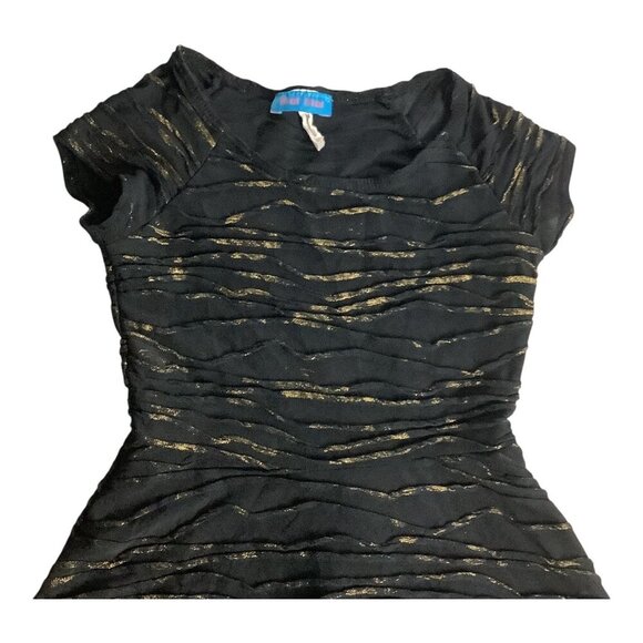 Brat Star Girls Black Dress Wavy Gold Tone Pattern Cap Sleeves Size M - Picture 7 of 11